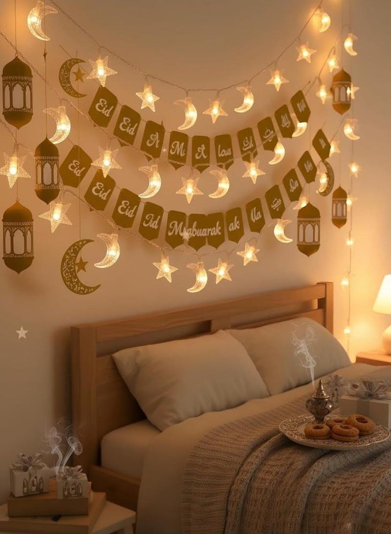 فوريول ستار أضواء رمضان، أضواء نافذة خيوط، أضواء زينة عيد مبارك مع 40 مصباح LED، تعمل بالبطارية، دافئة باللون الأبيض، 6 أمتار - Image 2